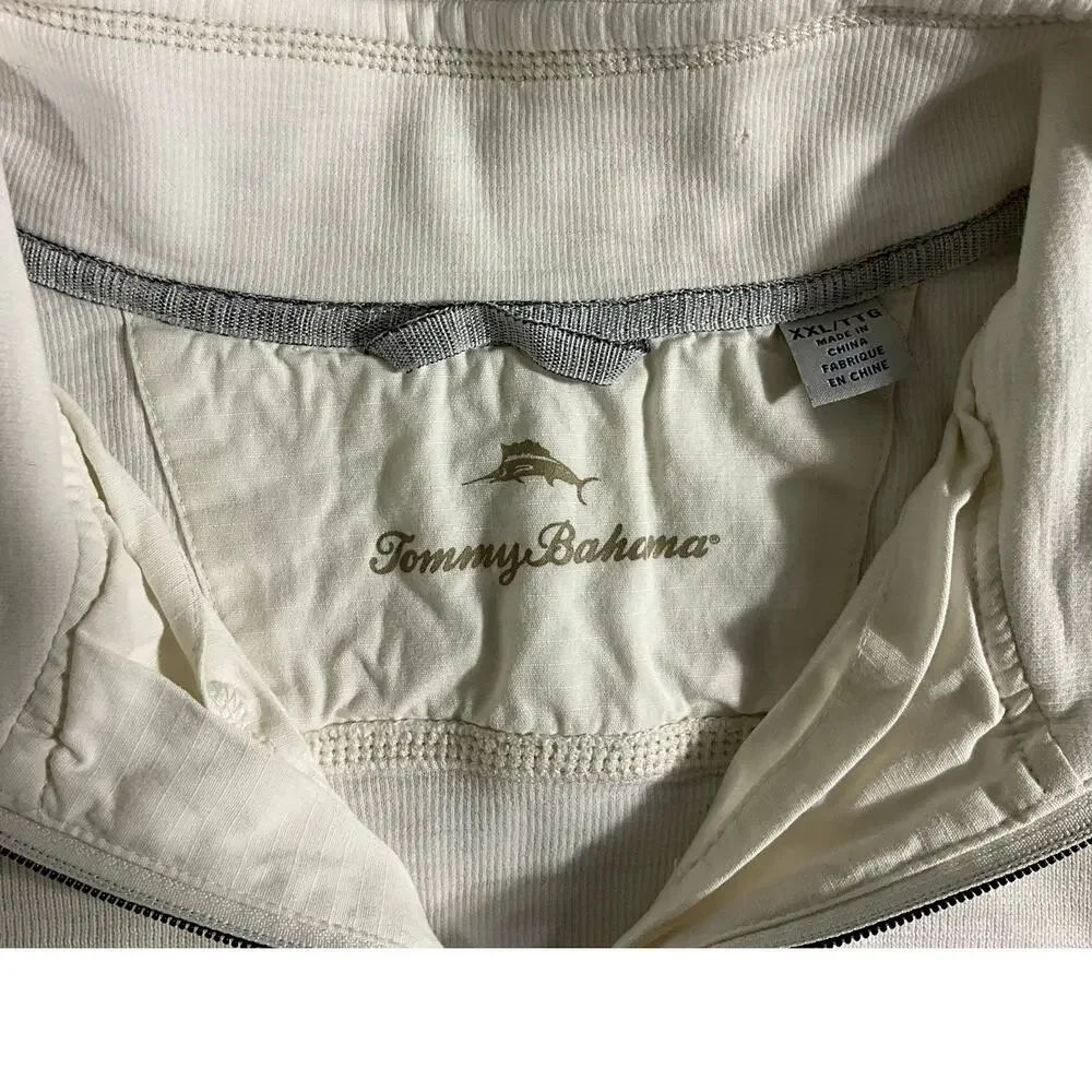 Tommy Bahama XXL 1/4 Zip Pullover Sweater Cream Color Teal Embroidery Logo